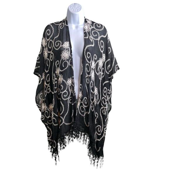 Vintage Harve Benard Black All Over Embroidered Shawl Hollywood Glamour Evening - Picture 1 of 11